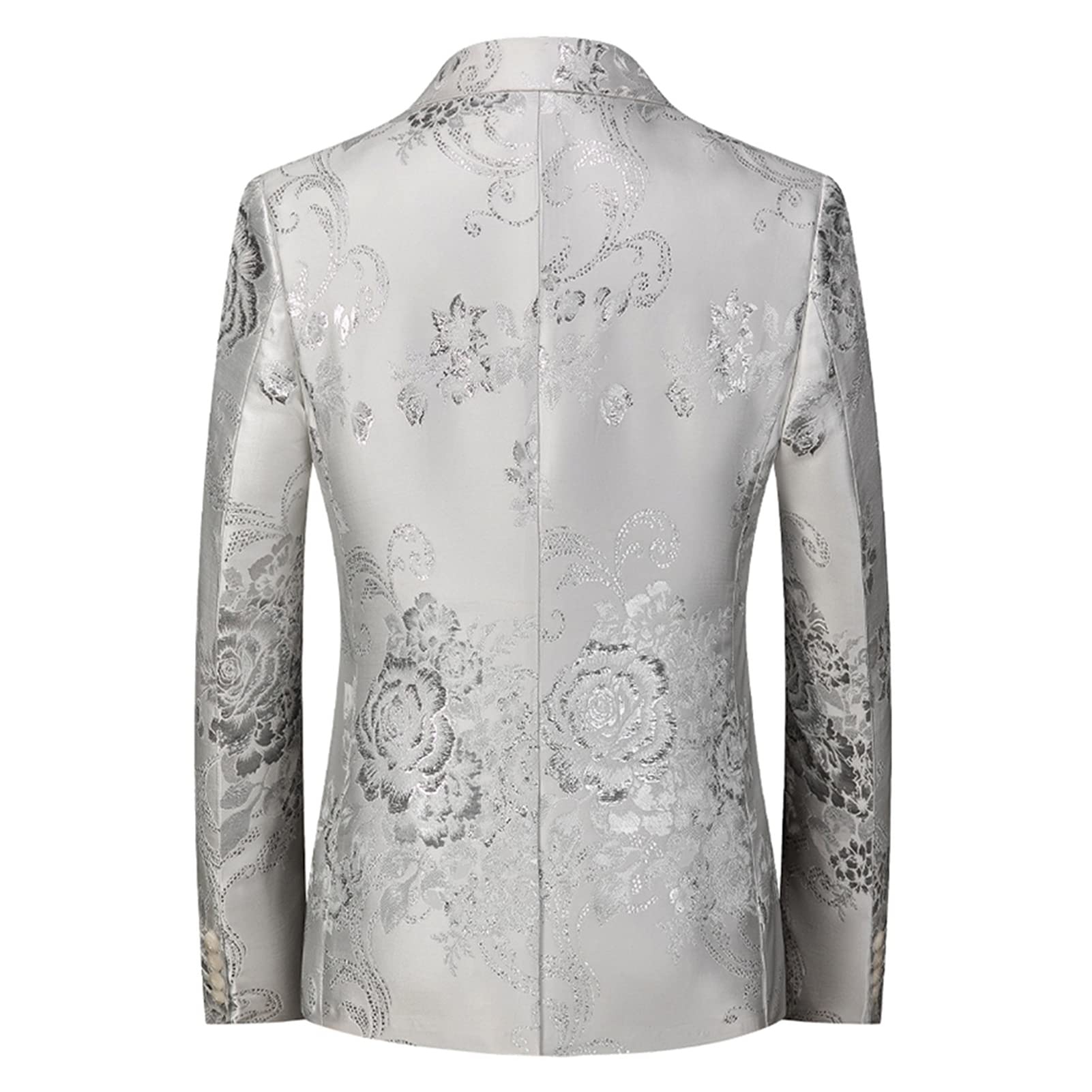 Mens Notched Lapel Dress Floral Suit Luxury Printed Slim Fit Stylish Blazer Casual Single Breasted Wedding Jacket (White,5X-Large)