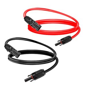 GELRHONR 10AWG 6mm² Solar Panel Extension Cable,Solar Panel Female to Male Connectors Adaptor Kit for Solar Panels, Photovoltaic Systems(Red+Black) (10AWG 1M/3.2FT M to F)