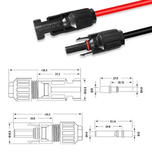 GELRHONR 10AWG 6mm² Solar Panel Extension Cable,Solar Panel Female to Male Connectors Adaptor Kit for Solar Panels, Photovoltaic Systems(Red+Black) (10AWG 1M/3.2FT M to F)