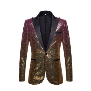 men shiny sequins suit jacket blazer one button luxury party tuxedo weddings dinner prom shiny banquet sport coat (pink,x-large)