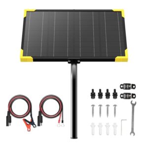 voltset 20w 12v waterproof solar battery trickle charger & maintainer, solar panel built-in mppt charge controller with tubular bracket, sae cables for automatic gate opener, electrical fence