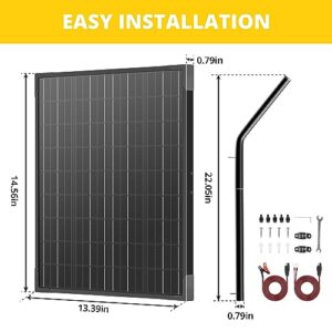 Voltset 20W 12V Waterproof Solar Battery Trickle Charger & Maintainer, Solar Panel Built-in MPPT Charge Controller with Tubular Bracket, SAE Cables for Automatic Gate Opener, Electrical Fence