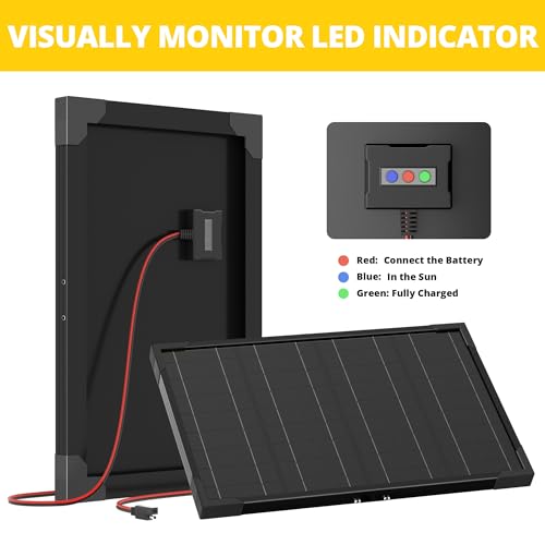 Voltset 20W 12V Waterproof Solar Battery Trickle Charger & Maintainer, Solar Panel Built-in MPPT Charge Controller with Tubular Bracket, SAE Cables for Automatic Gate Opener, Electrical Fence