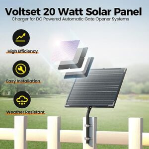 Voltset 20W 12V Waterproof Solar Battery Trickle Charger & Maintainer, Solar Panel Built-in MPPT Charge Controller with Tubular Bracket, SAE Cables for Automatic Gate Opener, Electrical Fence