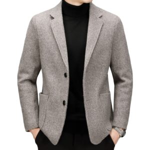 men casual wool blend suit blazer herringbone tweed two button business jacket lightweight wedding sport coat (brown,4x-large)