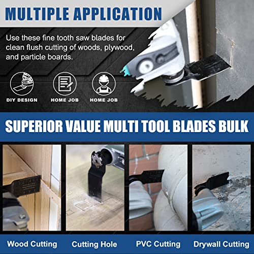 COMOWARE 105 Pcs Oscillating Saw Blades - 1-3/8” Multi Tool Blades Kits Universal Oscillating Tool Blades, Fine Tooth Multitool Blades, Quick Release Saw Blades for Wood/Plastic/Soft Metal Cutting