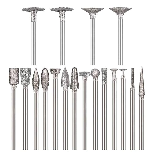 𝐋𝐮𝐨 𝐤𝐞 18 Pcs Diamond Burr Sets, 1/8 Inch Shank Diamond Mounted Stone Carving Bits for Dremel Rotary Tools