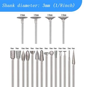 𝐋𝐮𝐨 𝐤𝐞 18 Pcs Diamond Burr Sets, 1/8 Inch Shank Diamond Mounted Stone Carving Bits for Dremel Rotary Tools