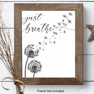 Inspiration Motivation Zen Wall Art & Decor - Just Breathe Wall Art - Encouragement Gift for Woman - Positive Quotes Wall Decor- Home Office Living room Bedroom Wall Art - Meditation Wall Art UNFRAMED