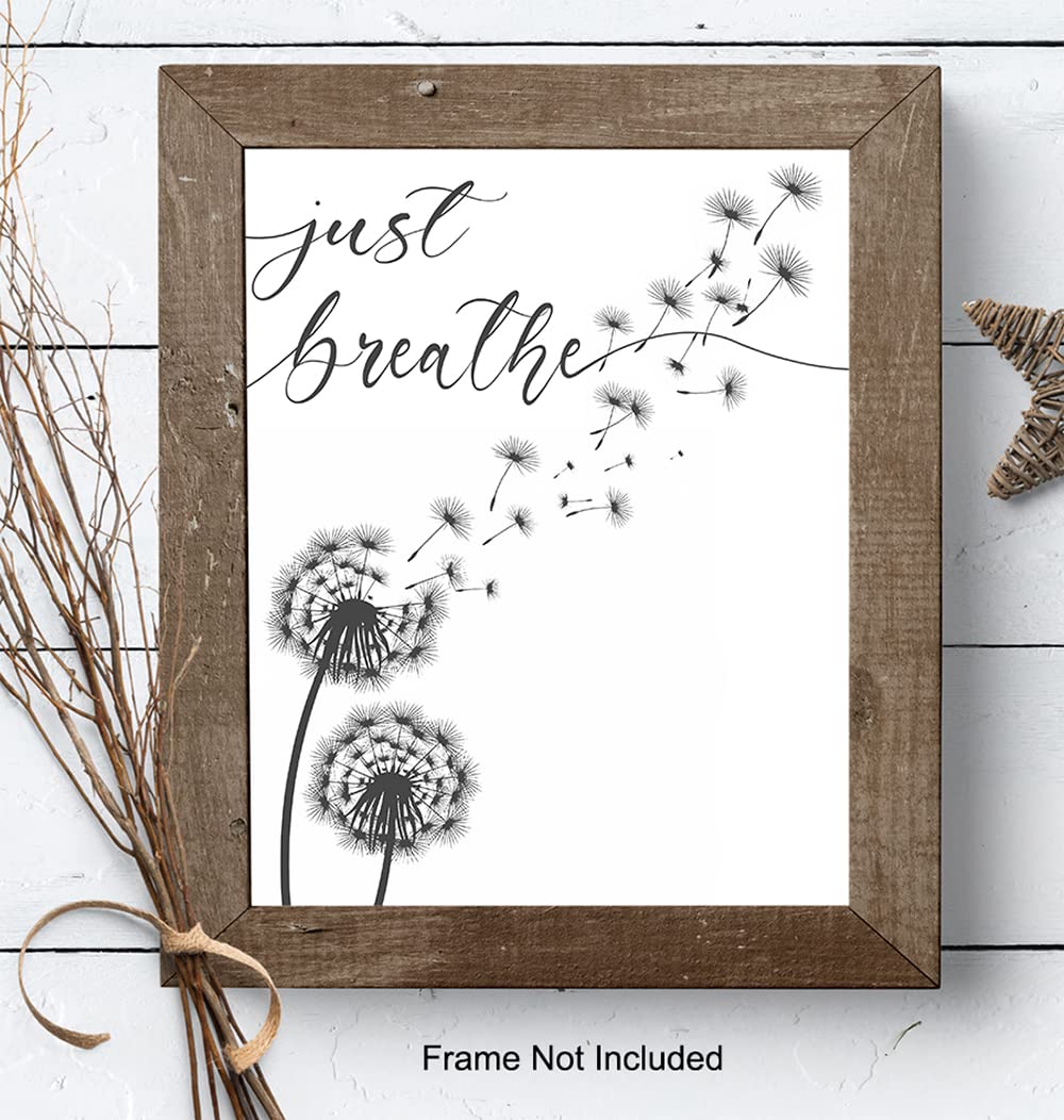 Inspiration Motivation Zen Wall Art & Decor - Just Breathe Wall Art - Encouragement Gift for Woman - Positive Quotes Wall Decor- Home Office Living room Bedroom Wall Art - Meditation Wall Art UNFRAMED