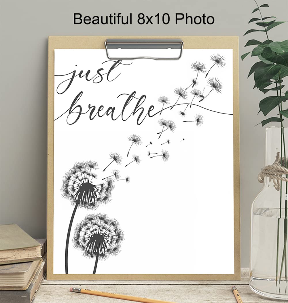 Inspiration Motivation Zen Wall Art & Decor - Just Breathe Wall Art - Encouragement Gift for Woman - Positive Quotes Wall Decor- Home Office Living room Bedroom Wall Art - Meditation Wall Art UNFRAMED