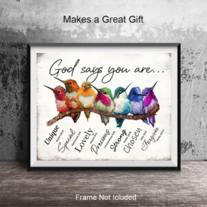 God Says You Are Hummingbirds Wall Art & Decor - Religious Scripture Encouragement Gift for Women - Psalms Bible Verses - Motivational Family Art - Inspirational Positive Quotes Christian Affirmations