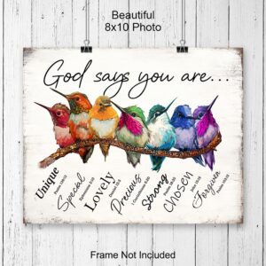 God Says You Are Hummingbirds Wall Art & Decor - Religious Scripture Encouragement Gift for Women - Psalms Bible Verses - Motivational Family Art - Inspirational Positive Quotes Christian Affirmations