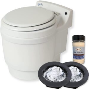 laveo dry flush toilet - waterless, portable, self contained and easier to use than an incinerating or composting toilet. great for tiny homes, vans, boats, camping, rvs and off grid, ldpe, white