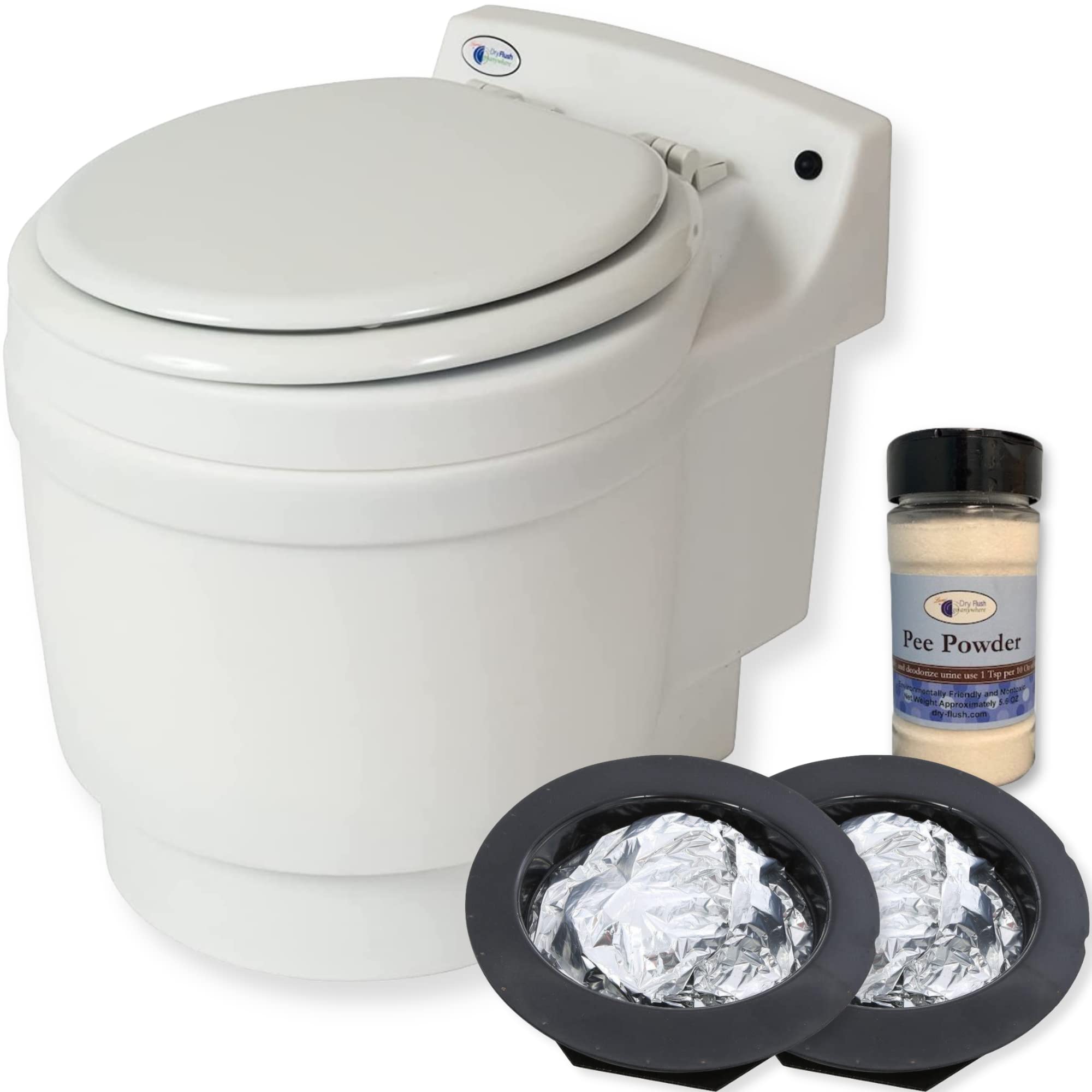 Laveo Dry Flush Toilet - Waterless, Portable, Self Contained and Easier to Use than an Incinerating or Composting Toilet. Great for Tiny Homes, Vans, Boats, Camping, RVs and Off Grid, LDPE, White