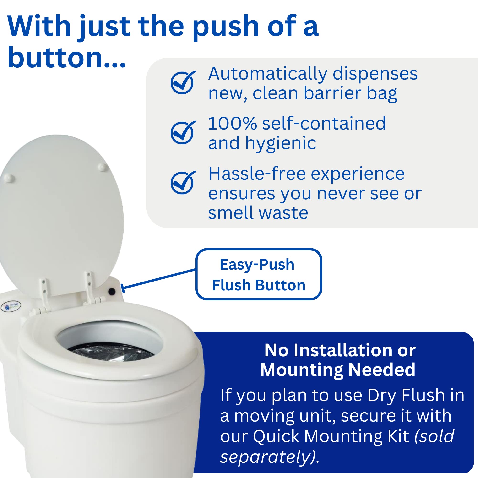 Laveo Dry Flush Toilet - Waterless, Portable, Self Contained and Easier to Use than an Incinerating or Composting Toilet. Great for Tiny Homes, Vans, Boats, Camping, RVs and Off Grid, LDPE, White