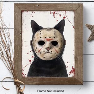 Cat Yellowbird Art & Design Wall Art - Friday the 13th Wall Art - Cute Cat Decor for Men - Funny Cat Gift for Men - Man cave Wall Art - Scary Halloween Wall Art - Black cat Horror Poster 8x10 UNFRAMED