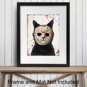 Cat Yellowbird Art & Design Wall Art - Friday the 13th Wall Art - Cute Cat Decor for Men - Funny Cat Gift for Men - Man cave Wall Art - Scary Halloween Wall Art - Black cat Horror Poster 8x10 UNFRAMED