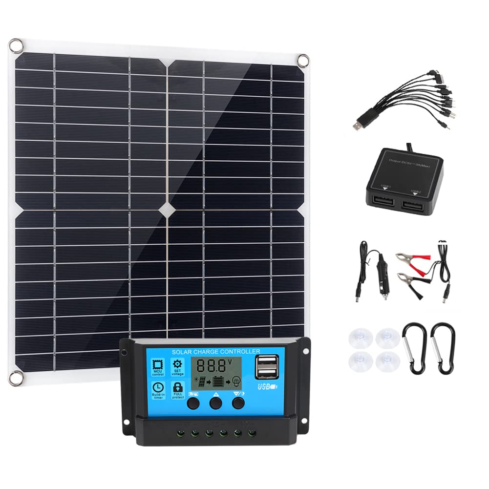 200 Watt Solar Panel Kit 12V, Dual 5V USB Outputs Solar Panel Controller Combo,with 100A Solar Charge Controller for Caravan Boat Home, Camping, Boat, Caravan, RV and Other Off Grid Applications