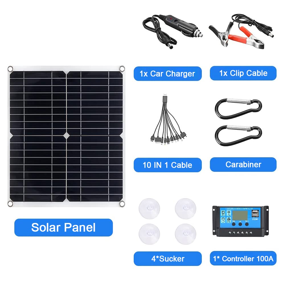 200 Watt Solar Panel Kit 12V, Dual 5V USB Outputs Solar Panel Controller Combo,with 100A Solar Charge Controller for Caravan Boat Home, Camping, Boat, Caravan, RV and Other Off Grid Applications