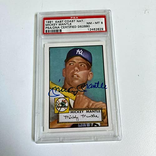 1952 Topps Mickey Mantle Signed Autographed 1991 RC Baseball Card PSA DNA - Baseball Slabbed Autographed Cards