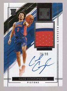 cade cunningham 2021-22 panini impeccable rpa rc on card auto/patch #78/99 - unsigned basketball cards