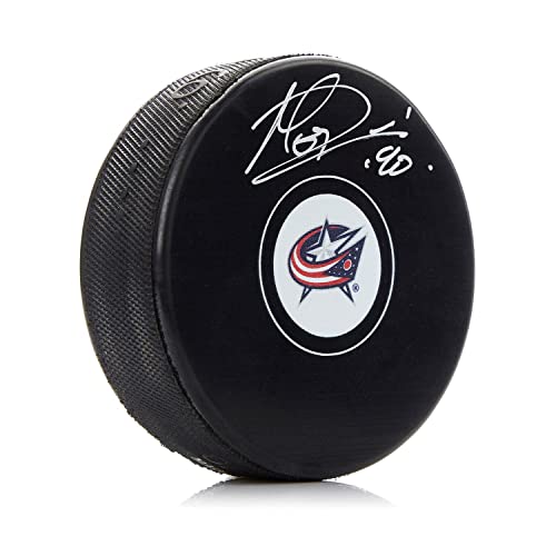 Elvis Merzlikins Columbus Blue Jackets Autographed Hockey Puck - Autographed NHL Pucks