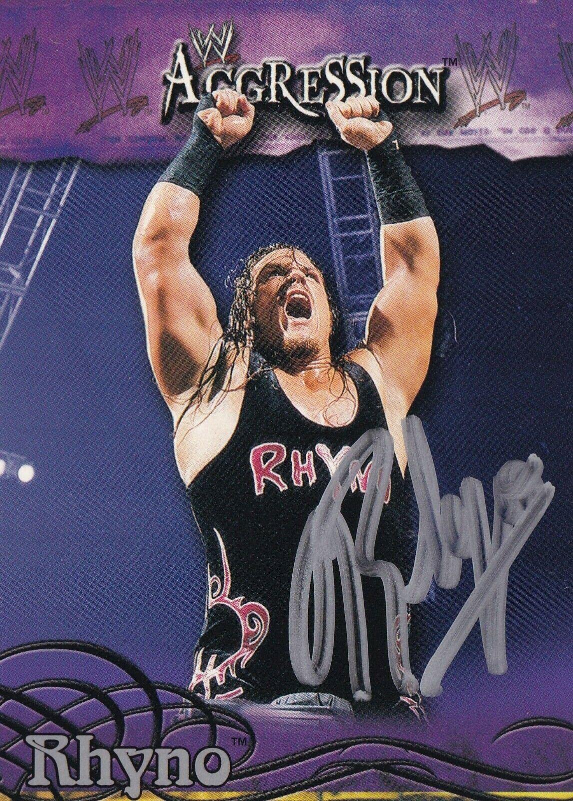 Rhyno Rhino Signed 2003 Fleer WWE Aggression Card #68 ECW NXT Impact Autograph - Autographed Wrestling Photos