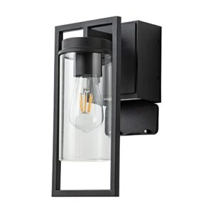 OUPAVOCS Outdoor Lights with GFCI Outlet, Modern Porch Lights Waterproof, Exterior Light fixture with Outlet plug, Black Wall Sconce Wall Mount with Clear Glass, Outside Patio lights for House, Garage