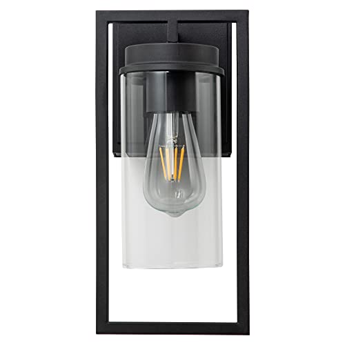 OUPAVOCS Outdoor Lights with GFCI Outlet, Modern Porch Lights Waterproof, Exterior Light fixture with Outlet plug, Black Wall Sconce Wall Mount with Clear Glass, Outside Patio lights for House, Garage