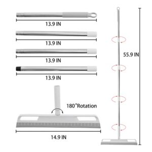 Multifunction Magic Broom, Household Wiper Push Broom Sweeper, Floor Squeegee with Long Adjustable Handle Washable Scraping for Indoor Tile Window Glass Bathroom Garage Dog Pet Hair Cleaning (Grey)