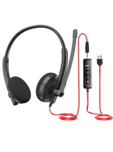 hroeenoi usb headset with noise-cancelling mic - wired headphones for pc, laptop - ideal for zoom, skype, call center, home office, 5-year warranty