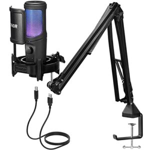 tonor usb microphone, gaming rgb microfono, pc podcast recording cardioid computer mic kit for streamer, ps4/5 gamer, youtuber, studio condenser laptop mic with adjustable boom arm stand tc40 rgb