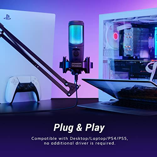 TONOR USB Microphone, Gaming RGB Microfono, PC Podcast Recording Cardioid Computer Mic Kit for Streamer, PS4/5 Gamer, Youtuber, Studio Condenser Laptop Mic with Adjustable Boom Arm Stand TC40 RGB