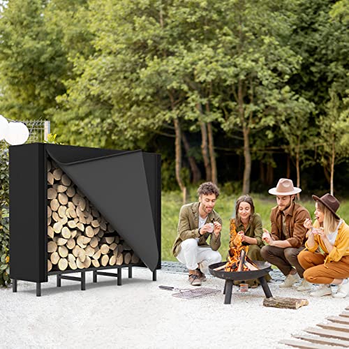 CADUKE 4ft Firewood Rack Outdoor with Cover Firewood Log Rack for Fireplace Firewood Storage Rack Heavy Duty Log Holder Indoor Fire Wood Rack Stand, Black