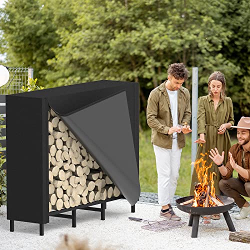 NORCEESAN Firewood Rack Outdoor with Cover Wood Holders Firewood Indoor, Wood Racks Outdoor for Firewood 4 Ft Firewood Log Rack Fireplace Log Holder for Patio Waterproof Oxford Fabric, Black