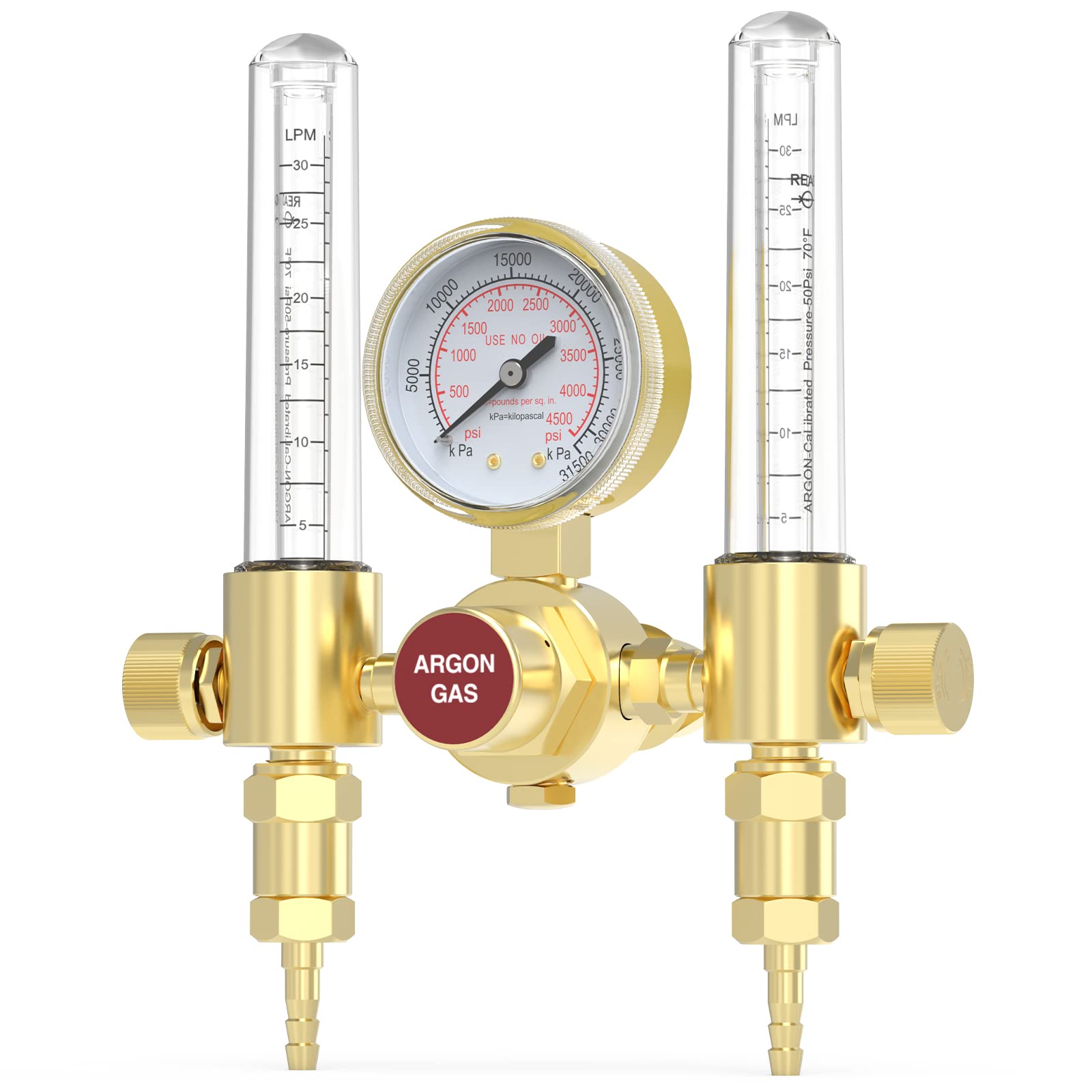 YESWELDER Dual Output Argon Regulator Flow Meter Mig Tig,0-4500PSI,CGA580 Inlet Connection