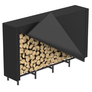 norceesan outdoor firewood rack holder heavy duty log holder wood storage rack with cover 5.3ft wood holder for fireplace indoor firewood storage with oxford fabric cover, metal