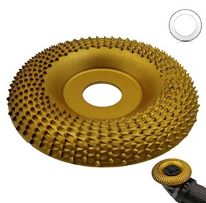 4 inch wood carving disc angle grinder wheel disc for wood cutting, shaping polishing with 7/8" to 5/8" adapter bushing (gold)