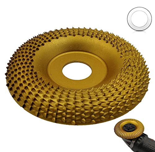 4 Inch Wood Carving Disc Angle Grinder Wheel Disc for Wood Cutting, Shaping Polishing with 7/8" to 5/8" Adapter Bushing (Gold)