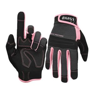 huwluiwa work gloves women, flexible & stretchable touchscreen pink working glove utility synthetic leather mechanic gloves for construction yardwork gardening small pink