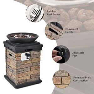 ORALNER Propane Fire Pit, Fire Column 40,000 BTU Outdoor Fire Bowl w/Rain Cover & Lava Rocks Auto Ignition Metal Patio Fireplace Gas Firepit for Outside Patio Courtyard Porch Deck Pool (Brown)