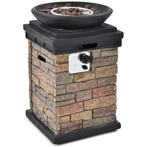 oralner propane fire pit, fire column 40,000 btu outdoor fire bowl w/rain cover & lava rocks auto ignition metal patio fireplace gas firepit for outside patio courtyard porch deck pool (brown)