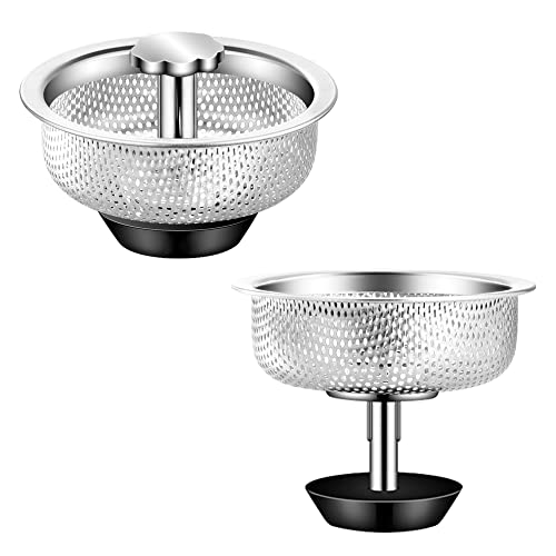 Oecoel Kitchen Sink Strainer Drain for Stopper Combo Basket Replacement Stainless Steel Sink Drain with Handle 3-1/2 Inch Sink Stopper Suitable for Bathroom Kitchen Drain Strainer(2 pcs)