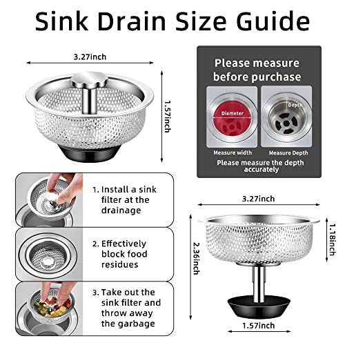 Oecoel Kitchen Sink Strainer Drain for Stopper Combo Basket Replacement Stainless Steel Sink Drain with Handle 3-1/2 Inch Sink Stopper Suitable for Bathroom Kitchen Drain Strainer(2 pcs)