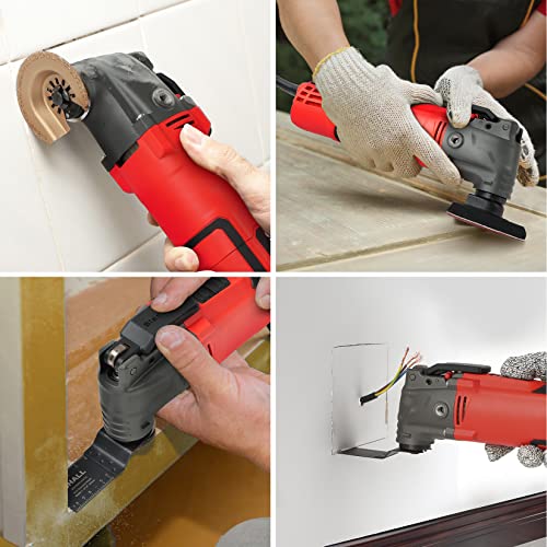 SHALL Oscillating Tool, 4.0A Oscillating Multitool Kit with 5° Oscillation Angle, Quick Change & Kickback Protection, 6 Variable Speeds, Auxiliary Handle, 34Pcs Saw Accessories and Carry Bag Included