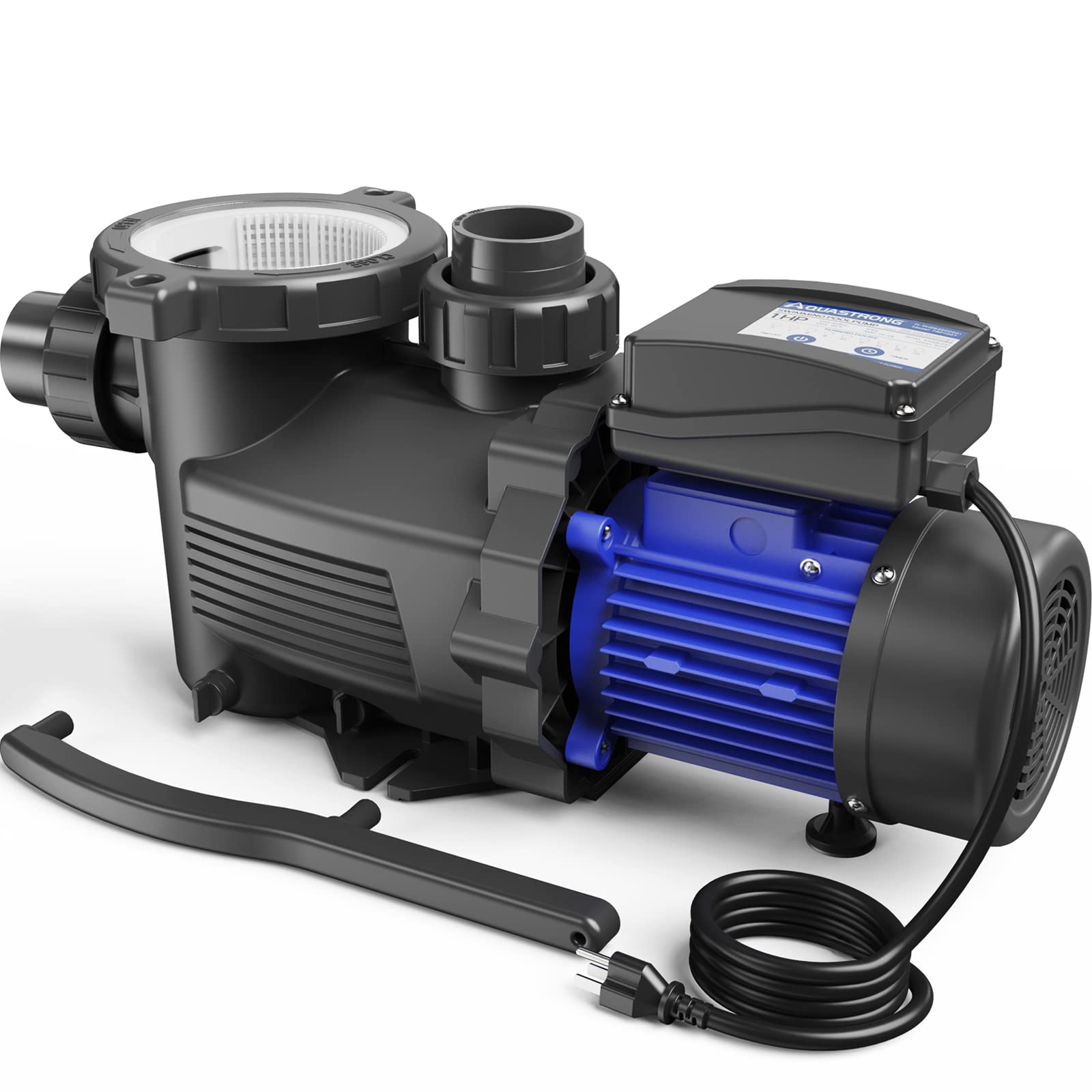 AQUASTRONG 1 HP In/Above Ground Pool Pump with Timer, 220V, 6100GPH, High Flow, Powerful Self Primming Swimming Pool Pumps with Filter Basket