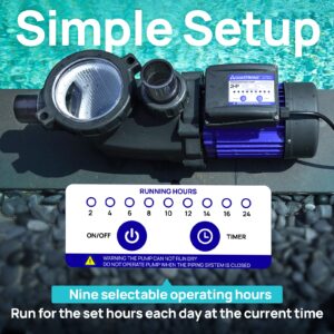 AQUASTRONG 1 HP In/Above Ground Pool Pump with Timer, 220V, 6100GPH, High Flow, Powerful Self Primming Swimming Pool Pumps with Filter Basket