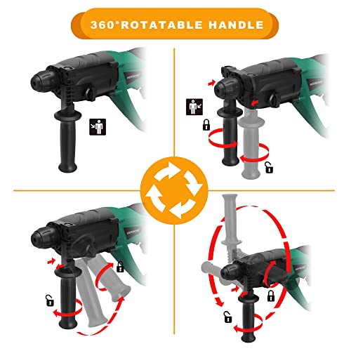 Hoteche 3-in-1 Rotary Hammer Drill 1-Inch SDS Plus Electric Hammer 7.7-Amp/920W Variable Speed Corded Power Hammer Drill Lightweight Demolition Jack Hammer for Concrete with 3 Drill Bits