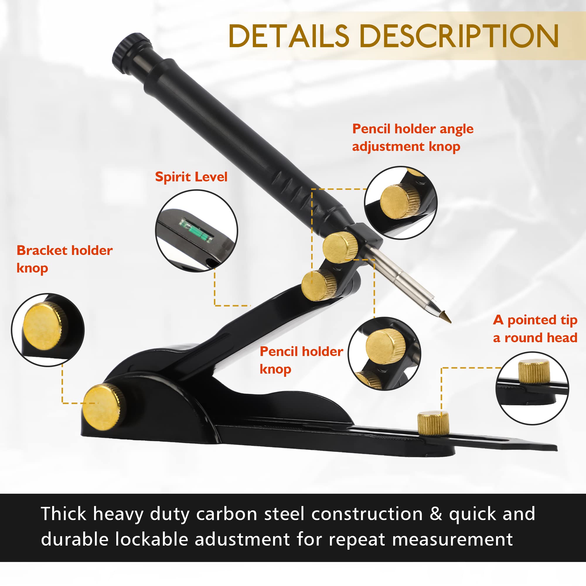 GREGIN Upgraded Multi-function Scribing Tool with Level,Aluminum Alloy Multi-Function Scribing Tools with Deep Hole Pencil,DIY Woodworking Scribe Gauge,Scriber Line Maker Measuring Tool